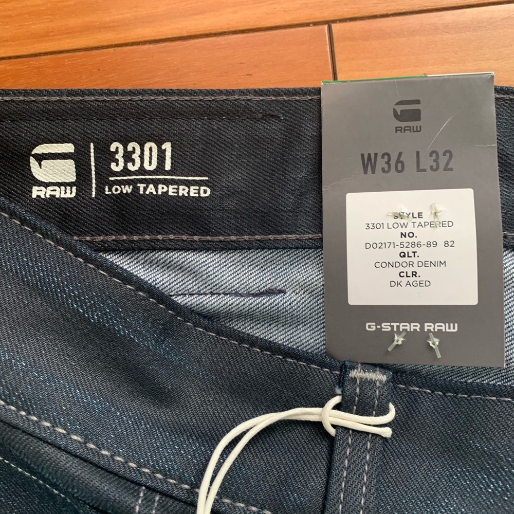 G-Star Raw 3301 Low Tapered Jeans Pockets Denim Dark Wash Size 36X32 NWT